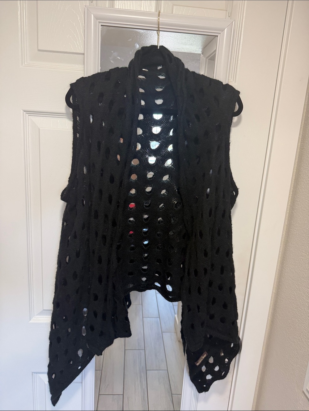 Black Open-Knit Sleeveless Cardigan - Women's Sweater Vest